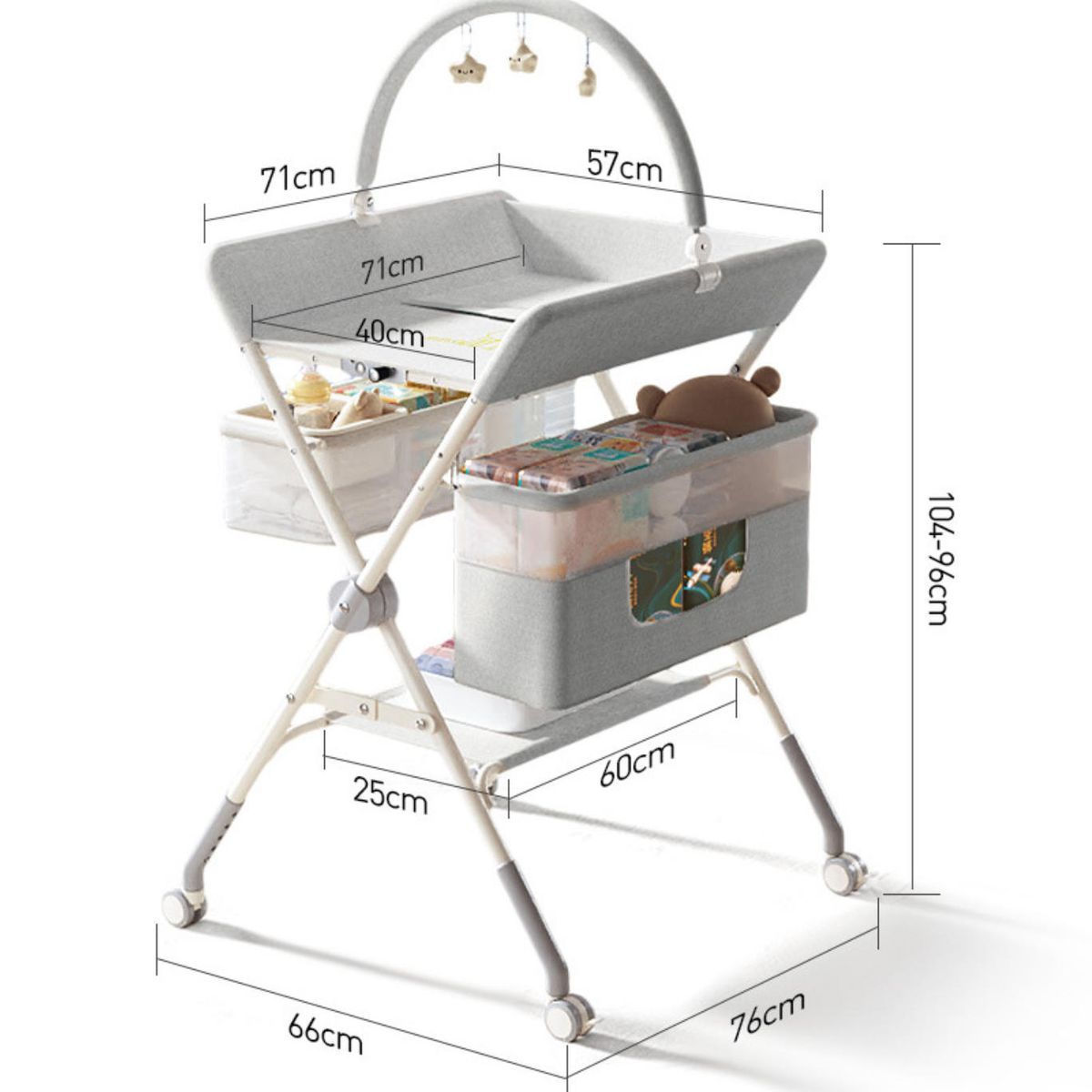 ATURE - Cambiador Mudador De Pañales De Bebé Portatil Con Colgador Gris