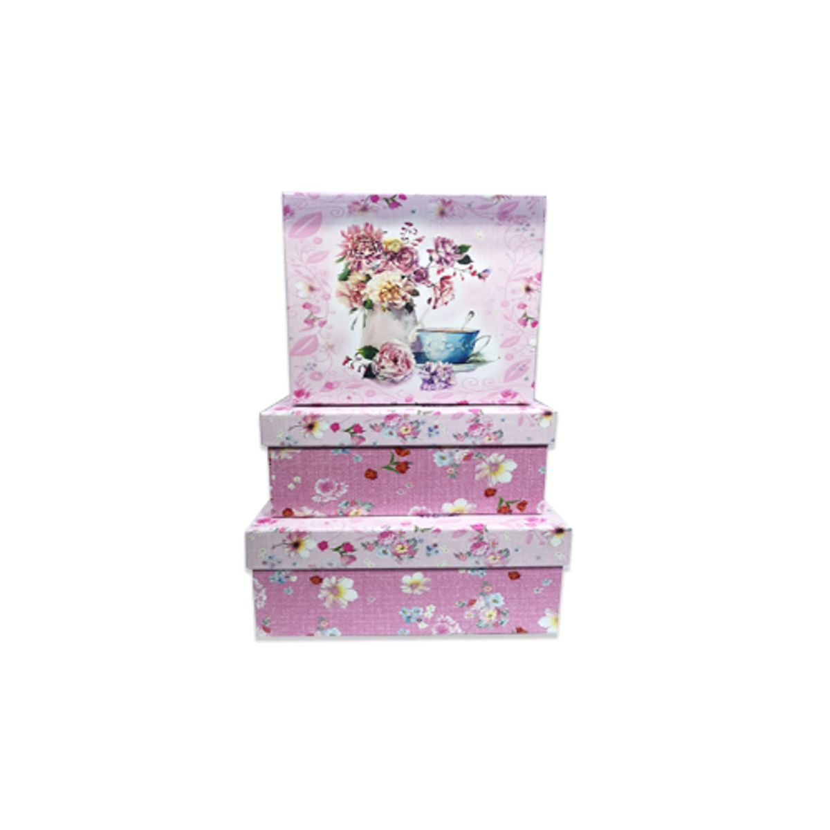 GENERICO - Set 3 Cajas De Regalo Diseño Flores Fondo Rosado
