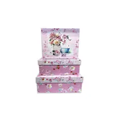 GENERICO - Set 3 Cajas De Regalo Diseño Flores Fondo Rosado