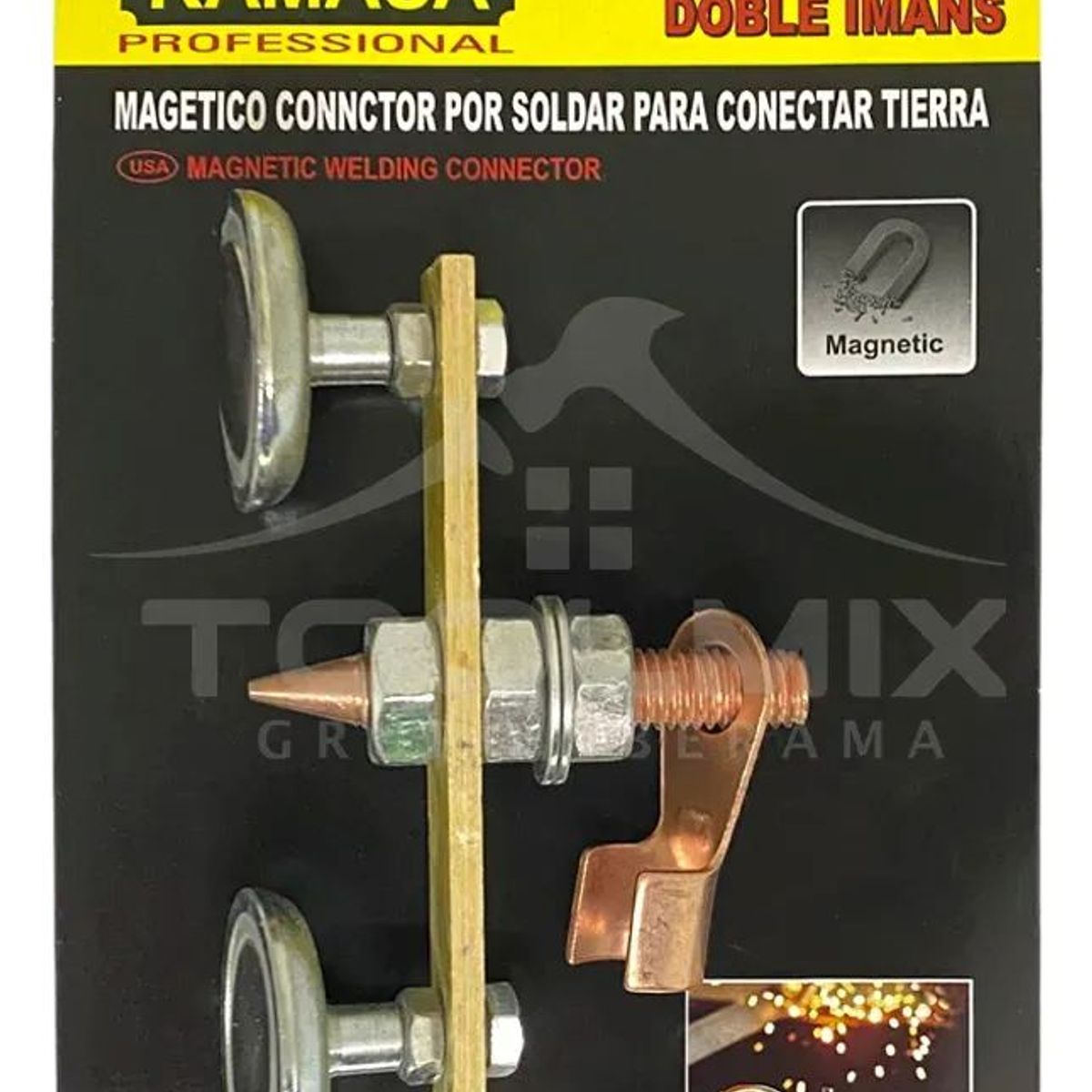 KAMASA - Conector Magnético Toma Tierra Doble Imán Neodimio Para Soldar
