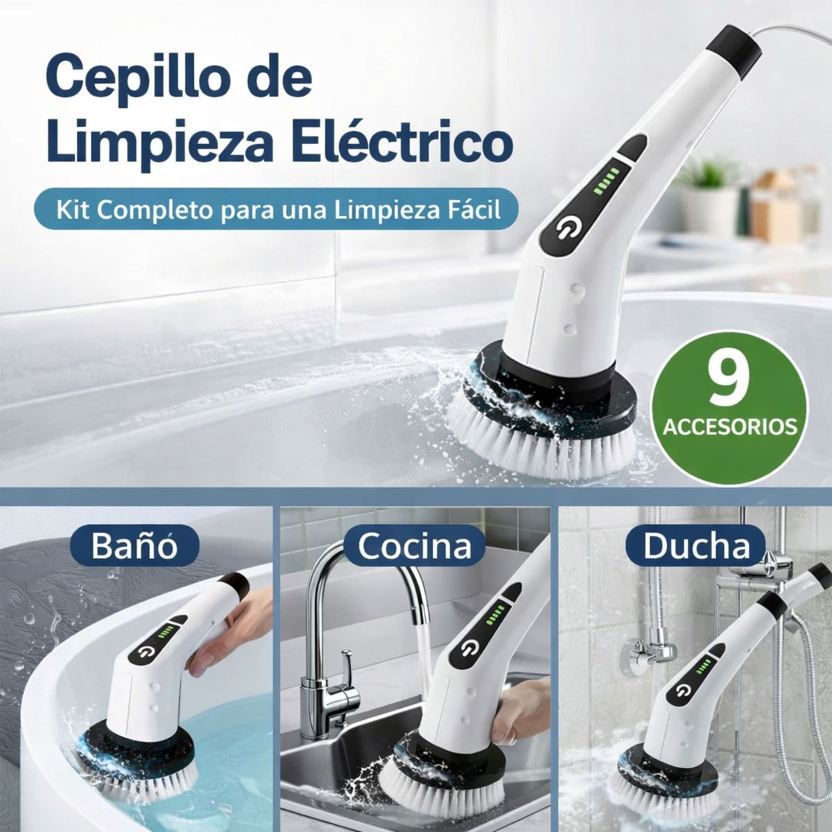 MOVI - Cepillo Giratorio de Limpieza 9 en 1 Inalámbrico para Baño, Cocina y autos
