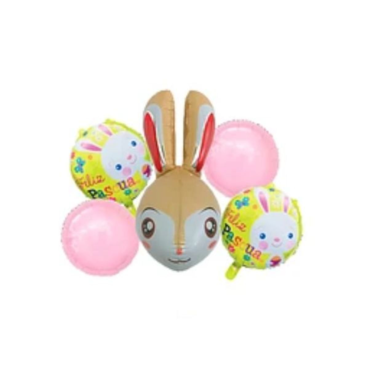 GENERICO - Set de globos metalicos cabeza de conejo feliz pascua 5pcs
