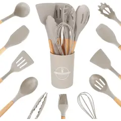 KUANGYE - Kit 12 Utencilios Cocina Set Cucharones Utencilios Silicona Beige
