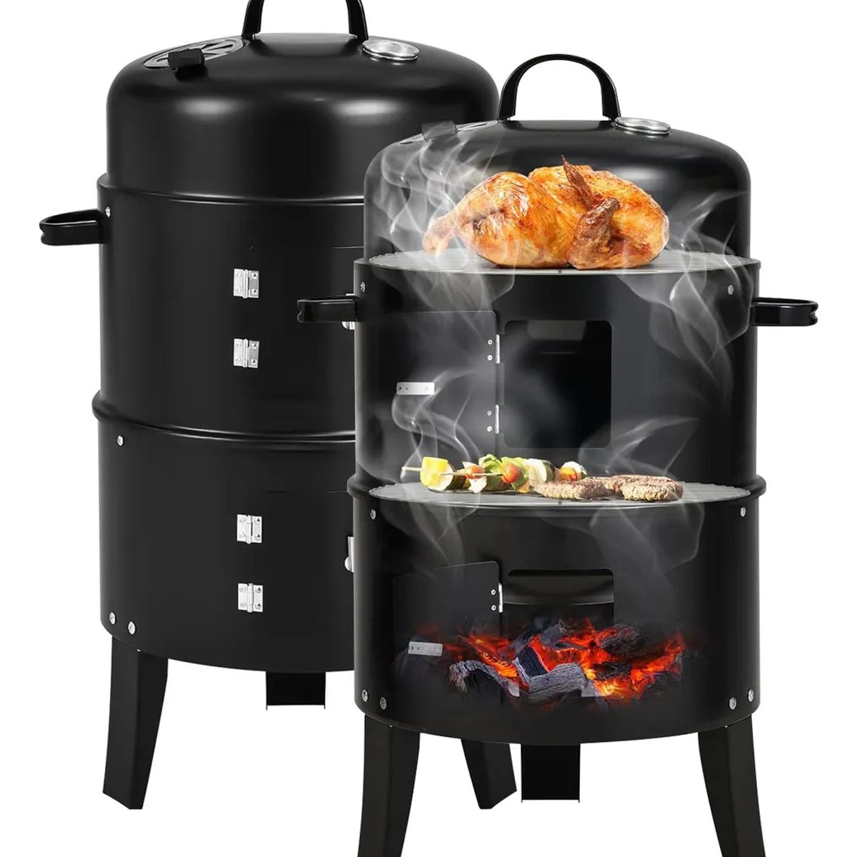 ATURE - Para Ahumador Parrilla Carbón 2 Parrillas Cocción 40cm Negro