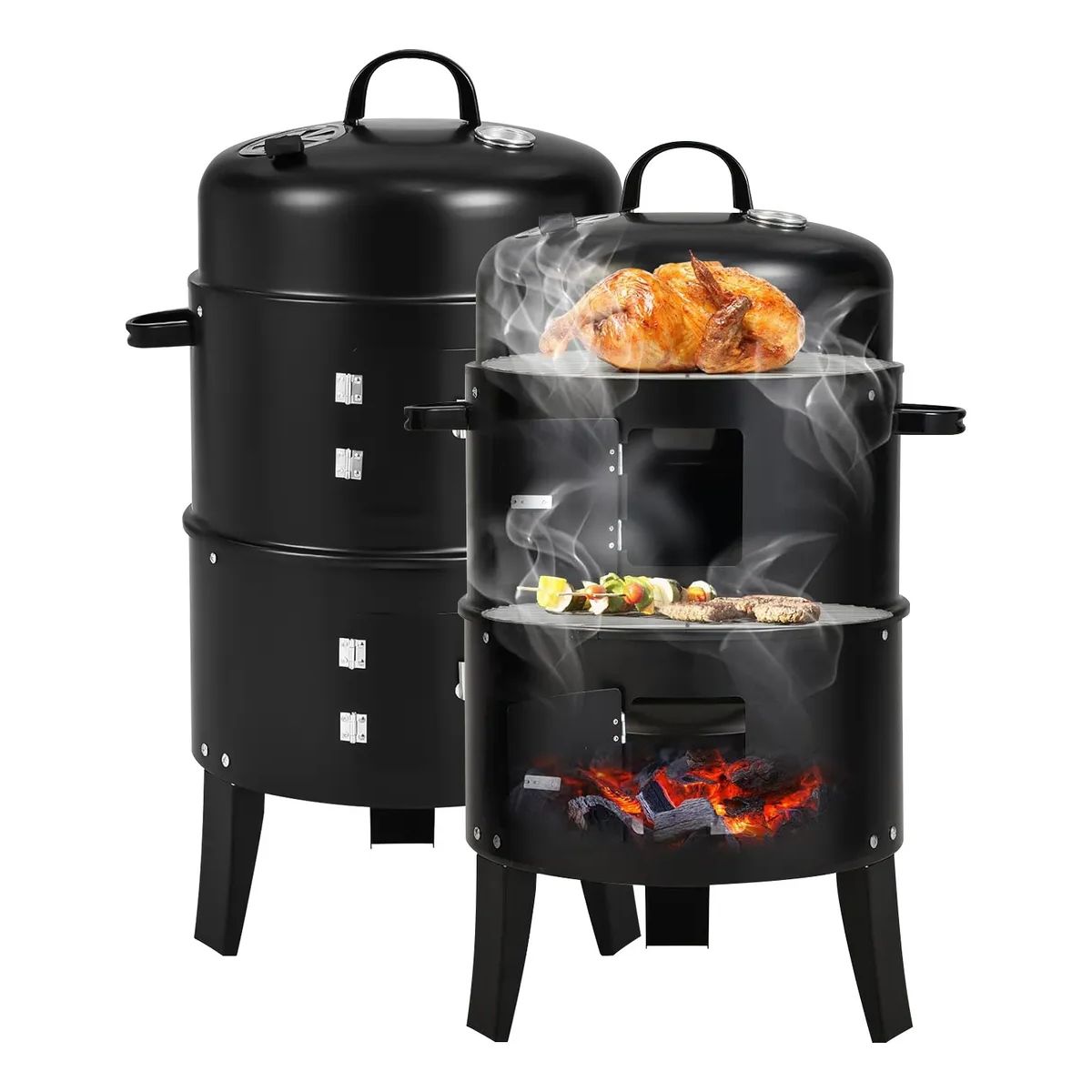 ATURE - Para Ahumador Parrilla Carbón 2 Parrillas Cocción 40cm Negro