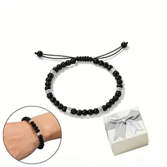 GENERICO - Pulsera Ajustable Turmalina Negra Y Plata, Energía Positiva