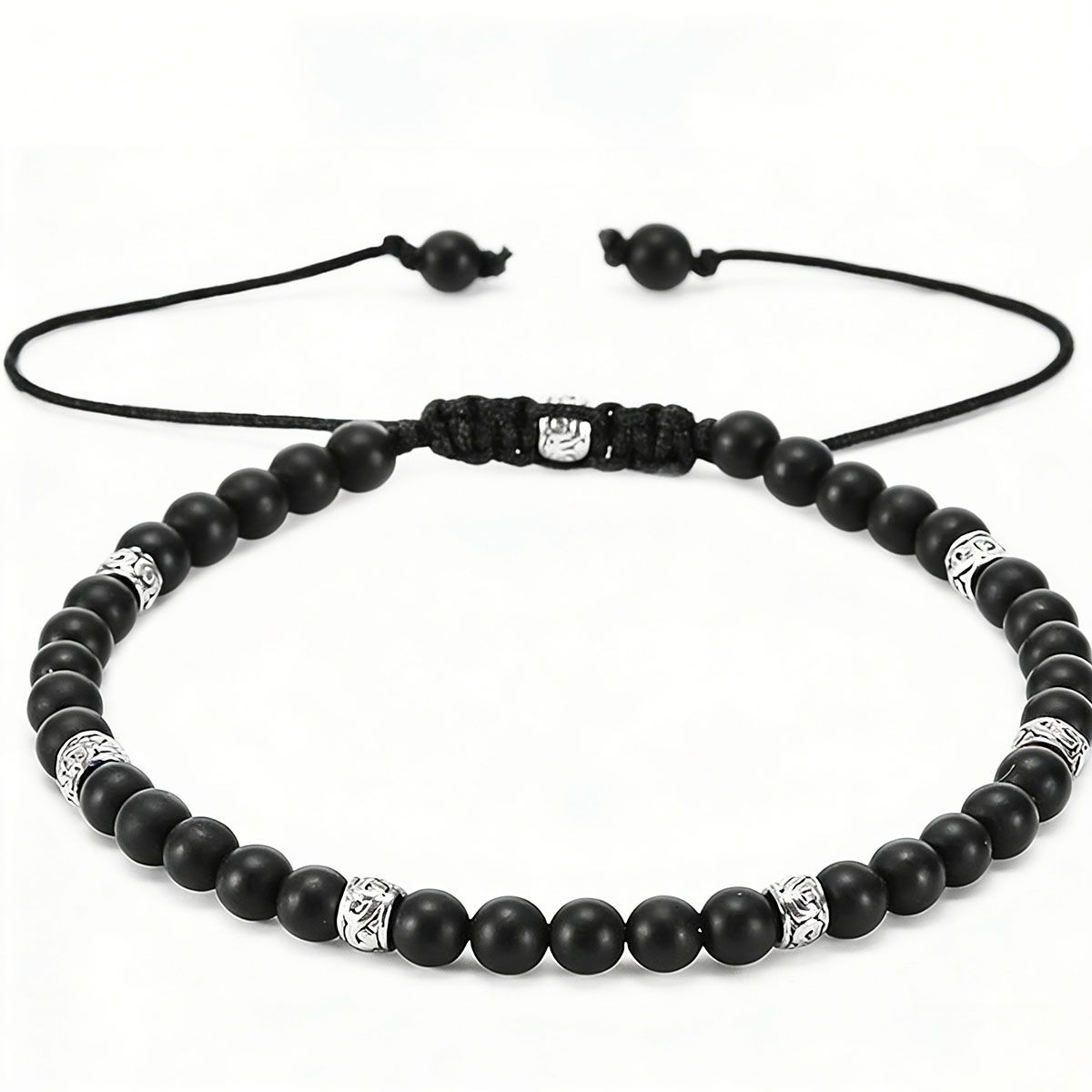 MOONCORE - Pulsera Ajustable Turmalina Negra Y Plata, Energía Positiva