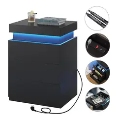 UENMI - Mesita De Noche Inteligente Con 3 Cajones E Iluminación Negro