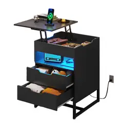 UENMI - Veladores Con Iluminación En Armario Con Tapa Abatible