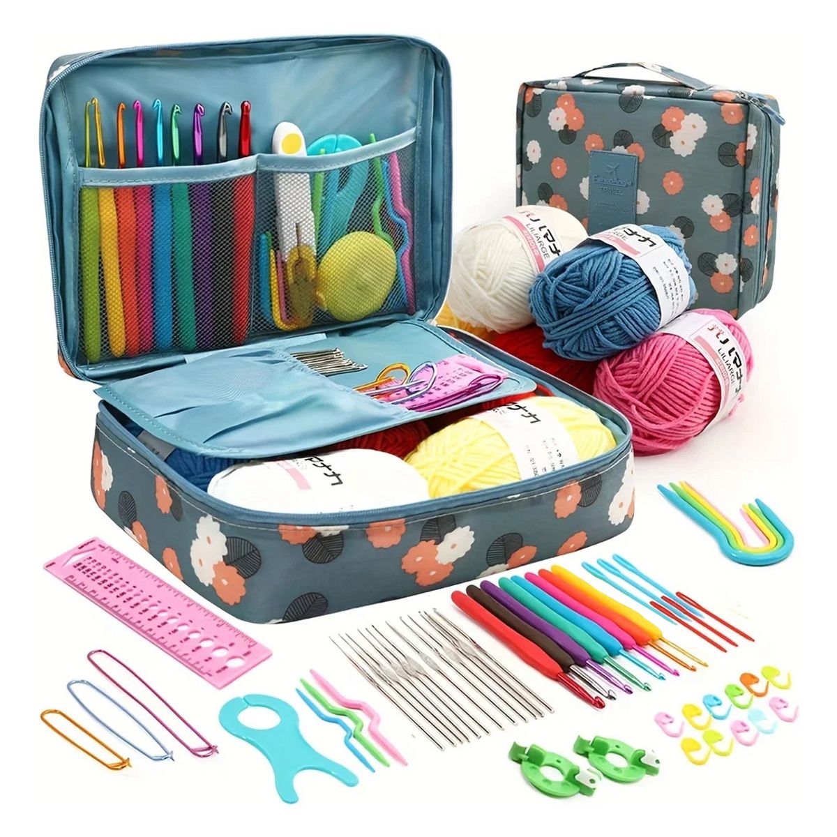 GENERICO - Set Con Estuche Crochet Silicona Accesorios Para Tejer
