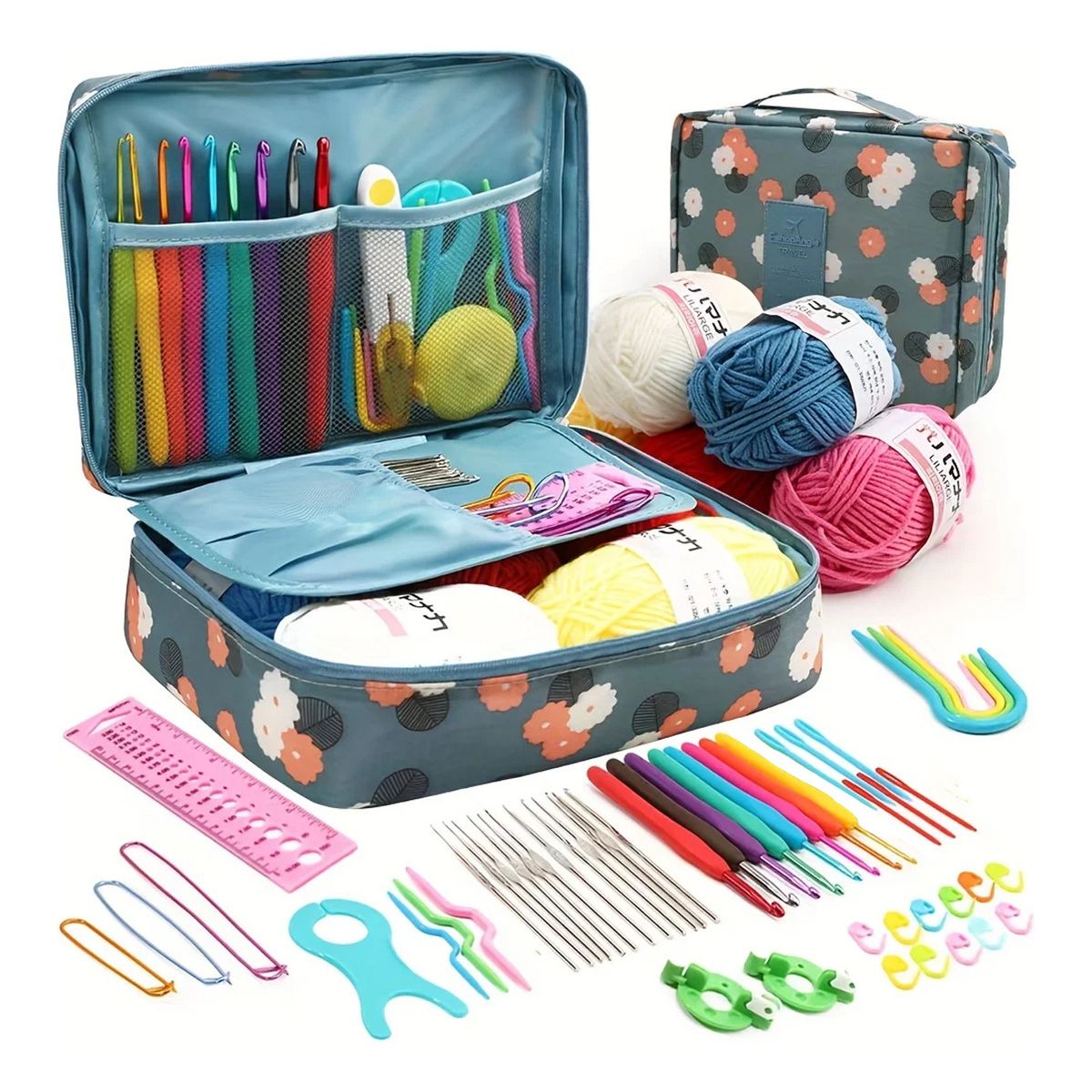 GENERICO - Set Con Estuche Crochet Silicona Accesorios Para Tejer