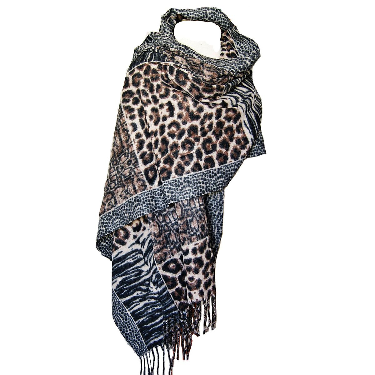 VIVAFELICIA - Bufanda Chal  Cashmere Leopardo Café