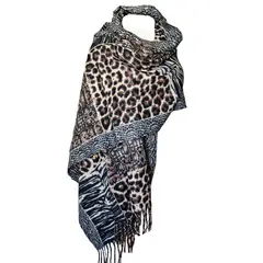 VIVAFELICIA - Bufanda Chal Cashmere Leopardo Café