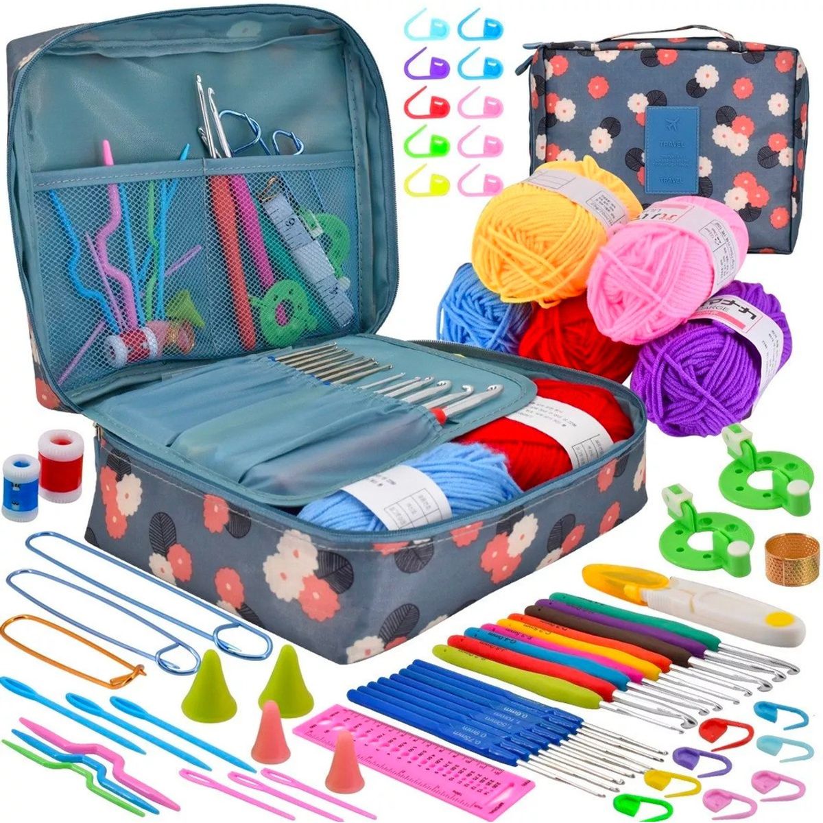 GENERICO - Set Con Estuche Crochet Silicona Accesorios Para Tejer Azul