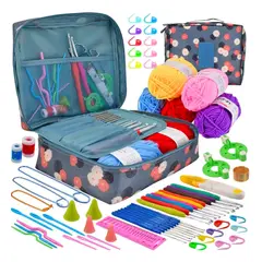 GENERICO - Set Con Estuche Crochet Silicona Accesorios Para Tejer Azul