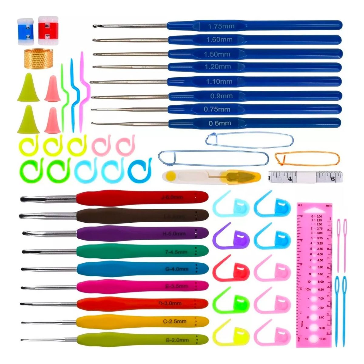 GENERICO - Set Con Estuche Crochet Silicona Accesorios Para Tejer Azul