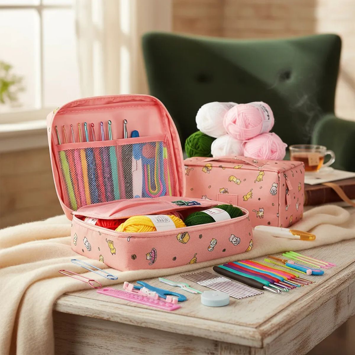 AIZO - Set Con Estuche Crochet Silicona Accesorios Para Tejer 59pcs