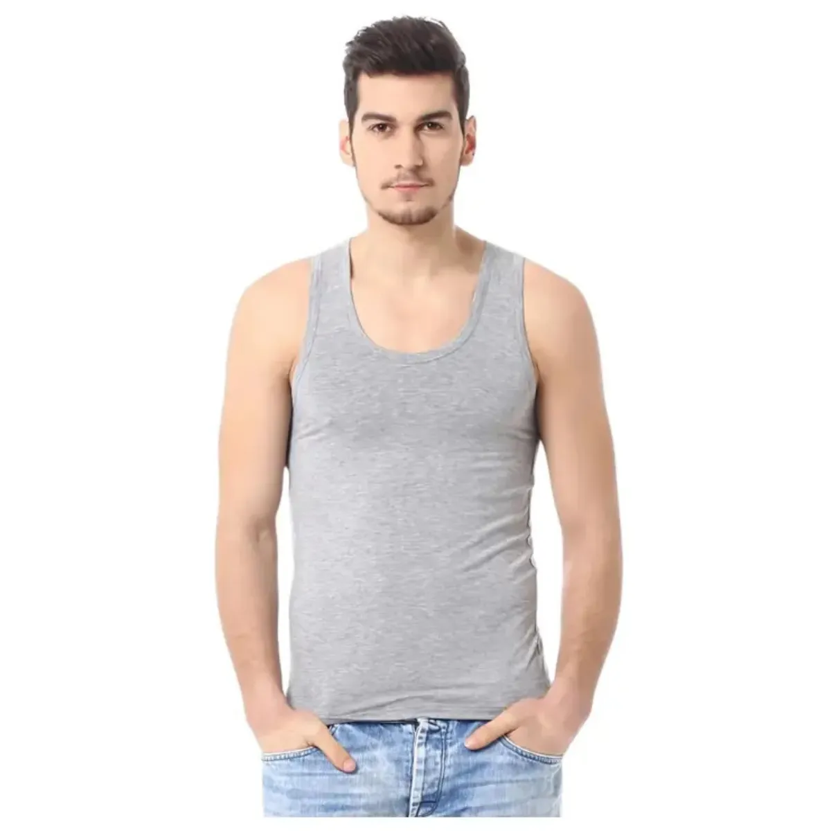 LOOK SHOP - Camiseta Sin Manga Algodón, Negra, Gris, Blanco. Adulto 045