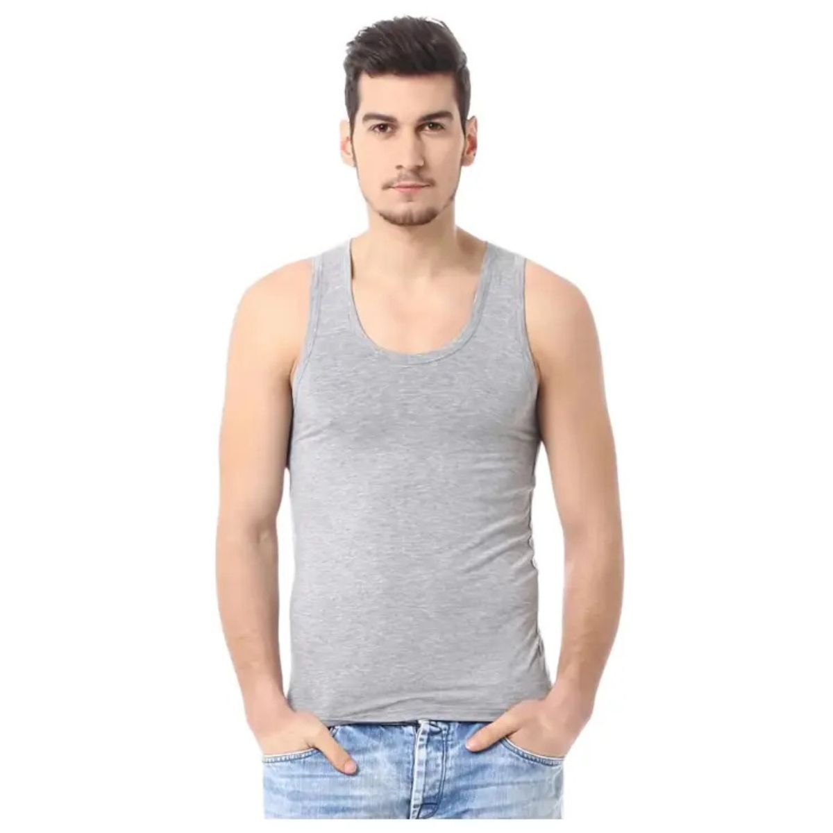 LOOK SHOP - Camiseta Sin Manga Algodón, Negra, Gris, Blanco. Adulto 045