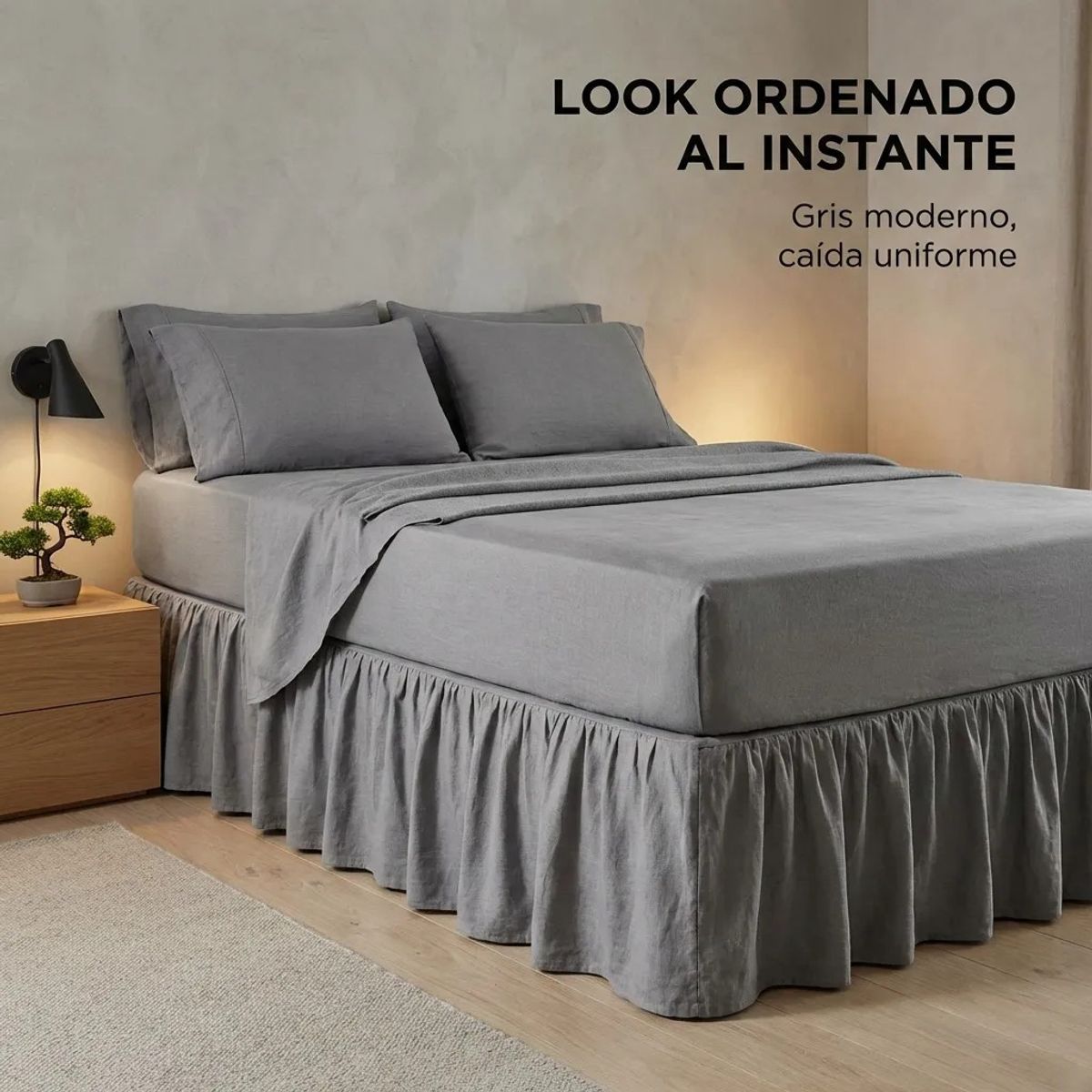 ARMONIA - Faldon De Cama Premium 2 Plazas queen Gris