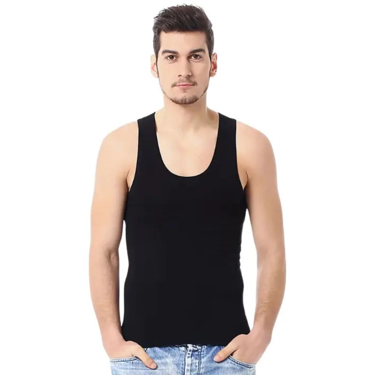 LOOK SHOP - Camiseta Sin Manga Algodón, Negra, Gris, Blanco. Adulto 045
