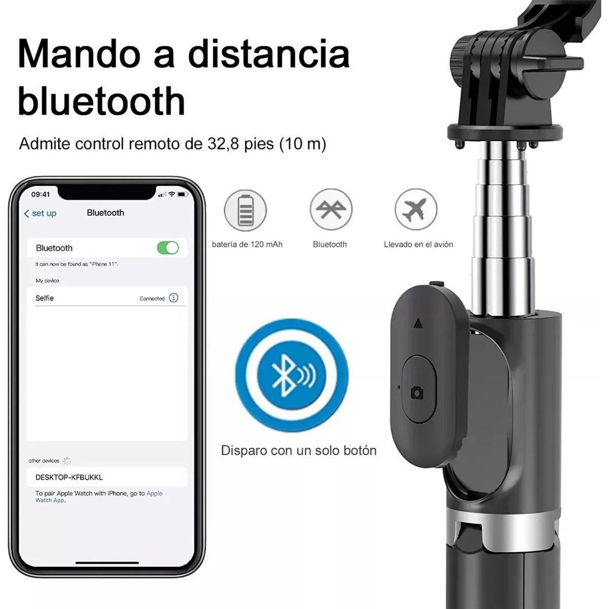 GENERICO - Palo Selfie Trípode Bluetooth Para Celular Con Control Negro