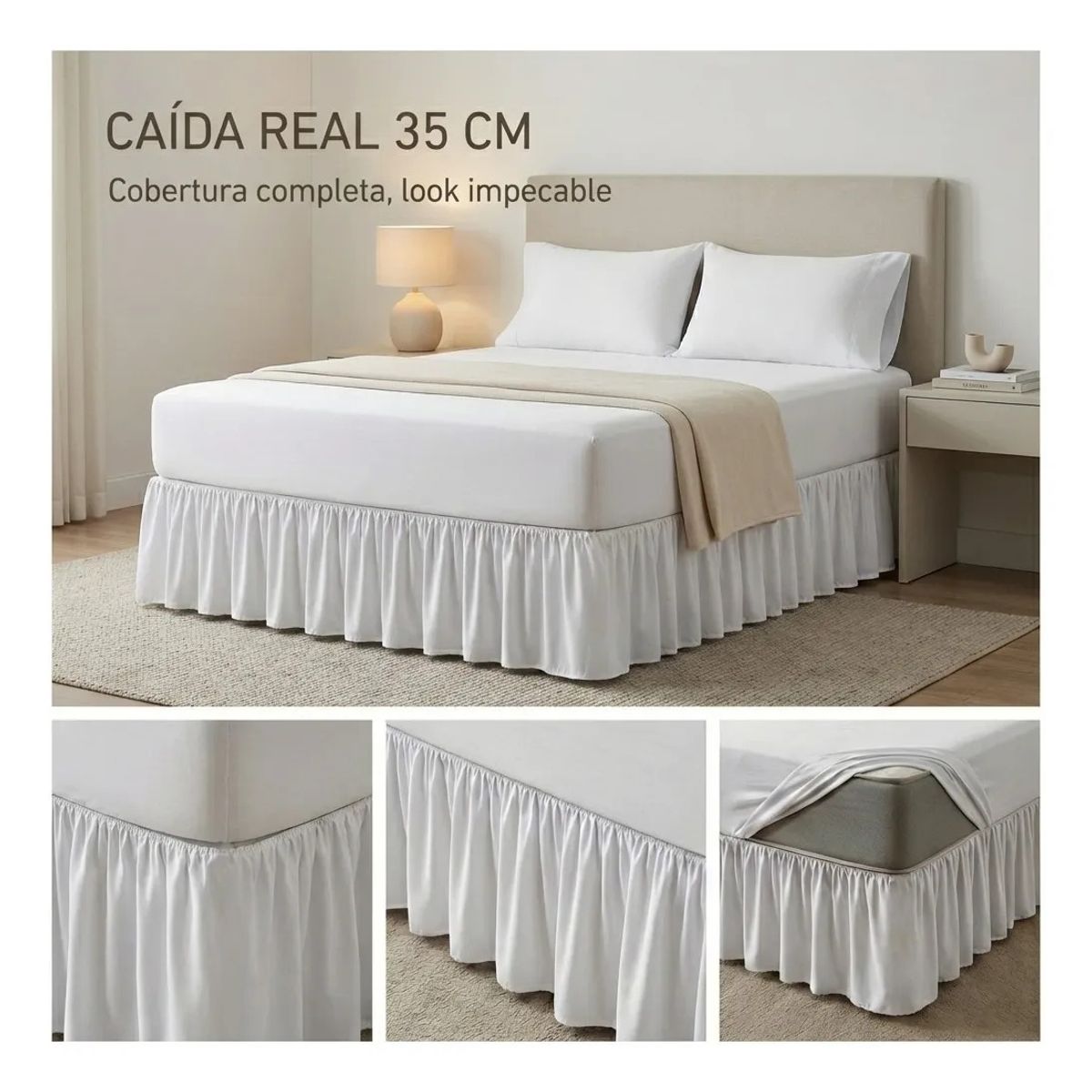 ARMONIA - Faldon De Cama Premium 2,5 Plazas King Blanco
