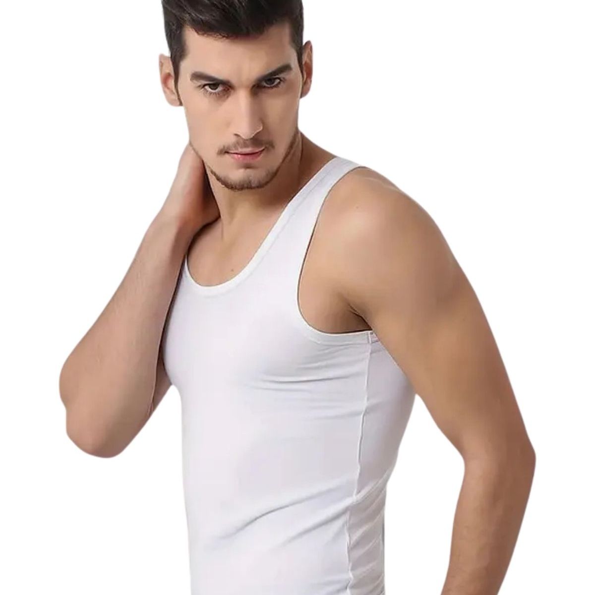 LOOK SHOP - Pack 3 Camisetas Algodón Sin Manga , Negra, Gris Blanco. 045