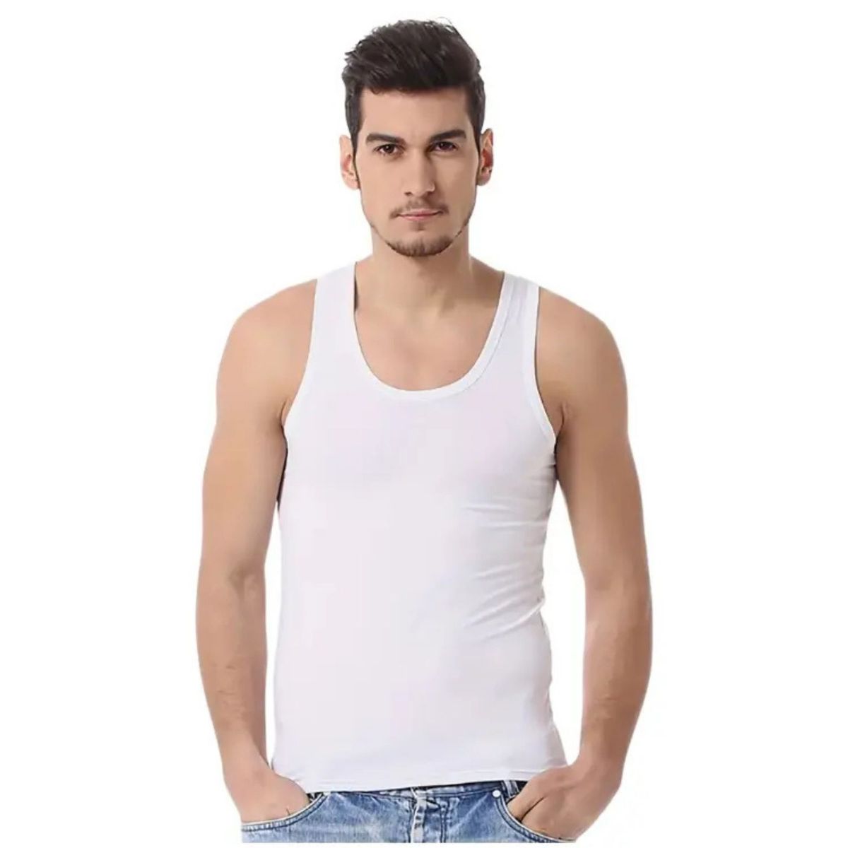 LOOK SHOP - Pack 3 Camisetas Algodón Sin Manga , Negra, Gris Blanco. 045