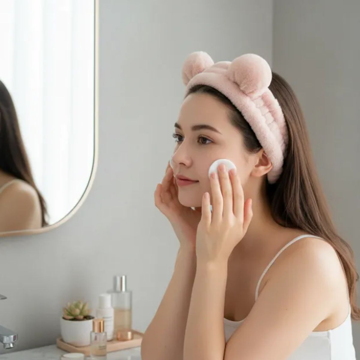 GENERICO - Cintillo De Felpa Skincare Maquillaje Con Orejitas Kawaii