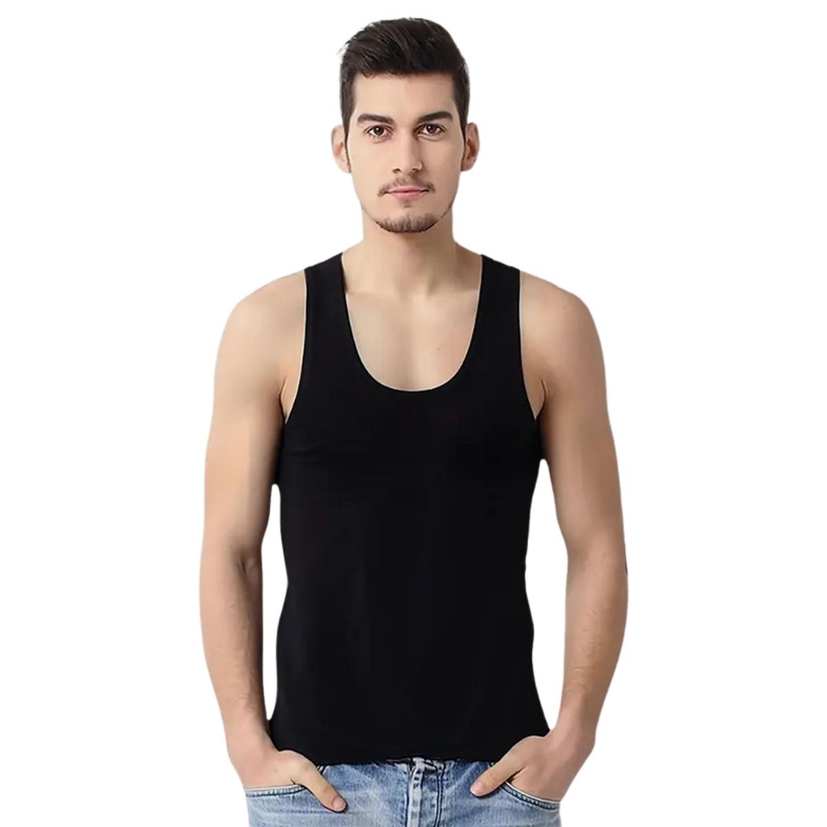 LOOK SHOP - Pack 3 Camisetas Algodón Sin Manga , Negra, Gris Blanco. 045