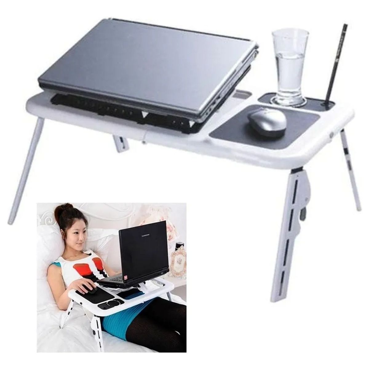 IRM - Mesa Plegable Laptop Cama E-Table Ajustable Ventilacion Usb Soporte Notebook Tablet FIGOIMPORT