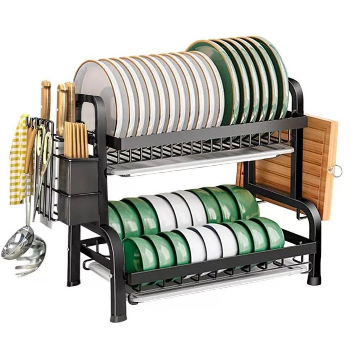 GENERICO - Secador Escurridor De Loza Platos 2 Niveles Acero Inoxidable