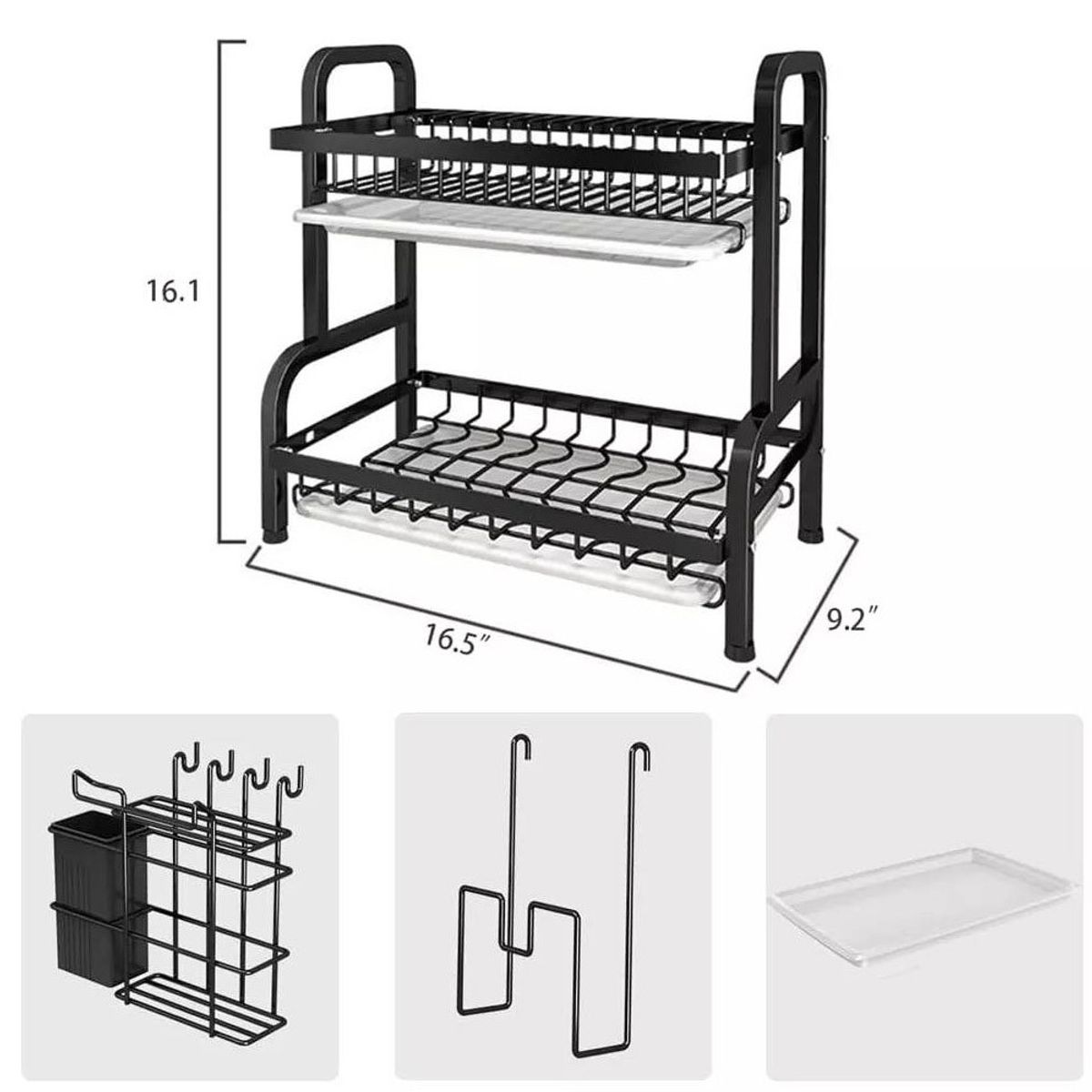 GENERICO - Secador Escurridor De Loza Platos 2 Niveles Acero Inoxidable