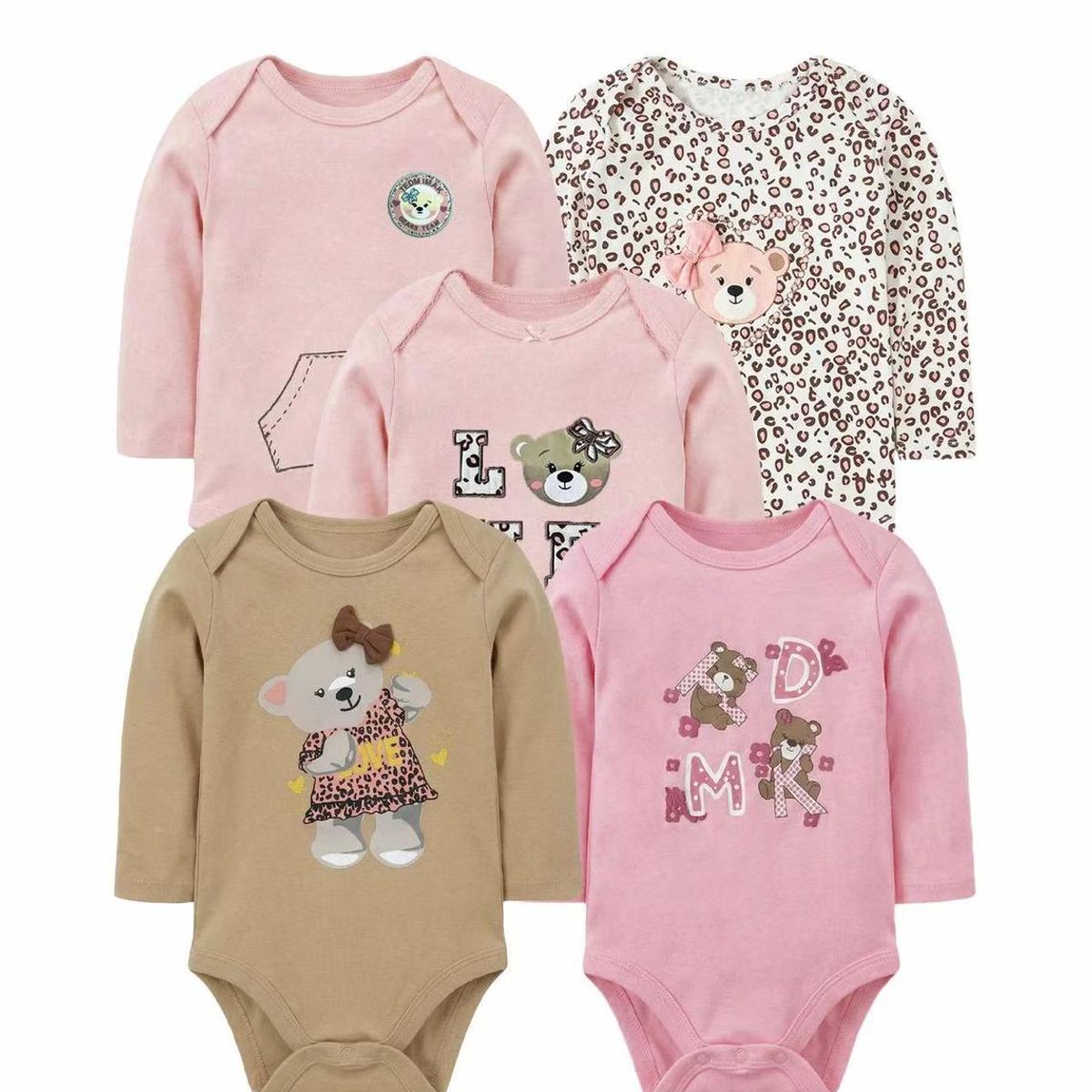 TEDMIMAK - bodys manga larga algodon  pack  5 unidades  oso tmk