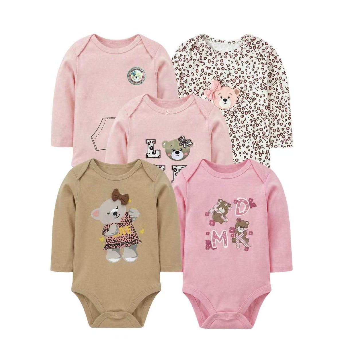 TEDMIMAK - bodys manga larga algodon  pack  5 unidades  oso tmk