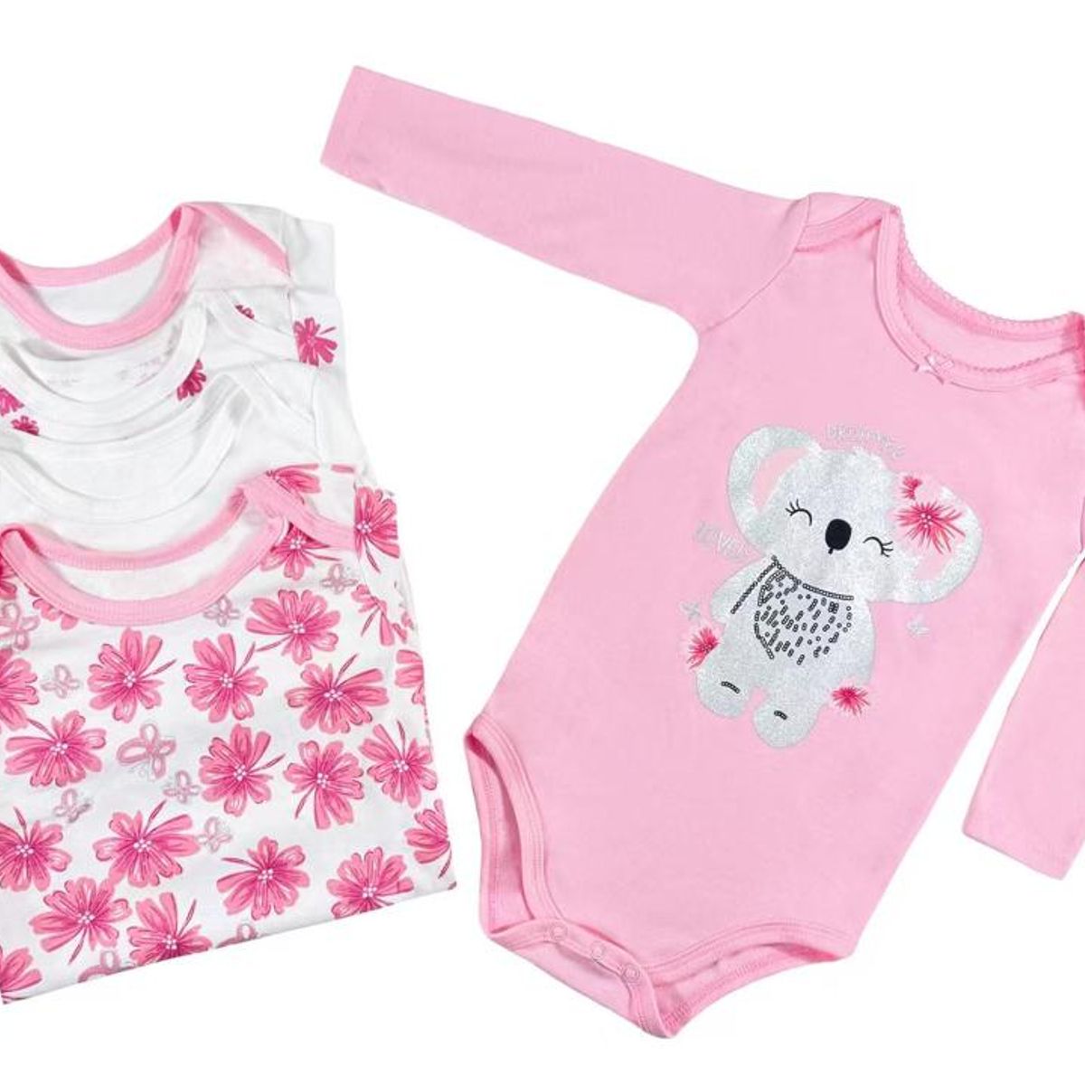 TEDMIMAK - bodys manga larga algodon  pack  5 unidades  koala niña