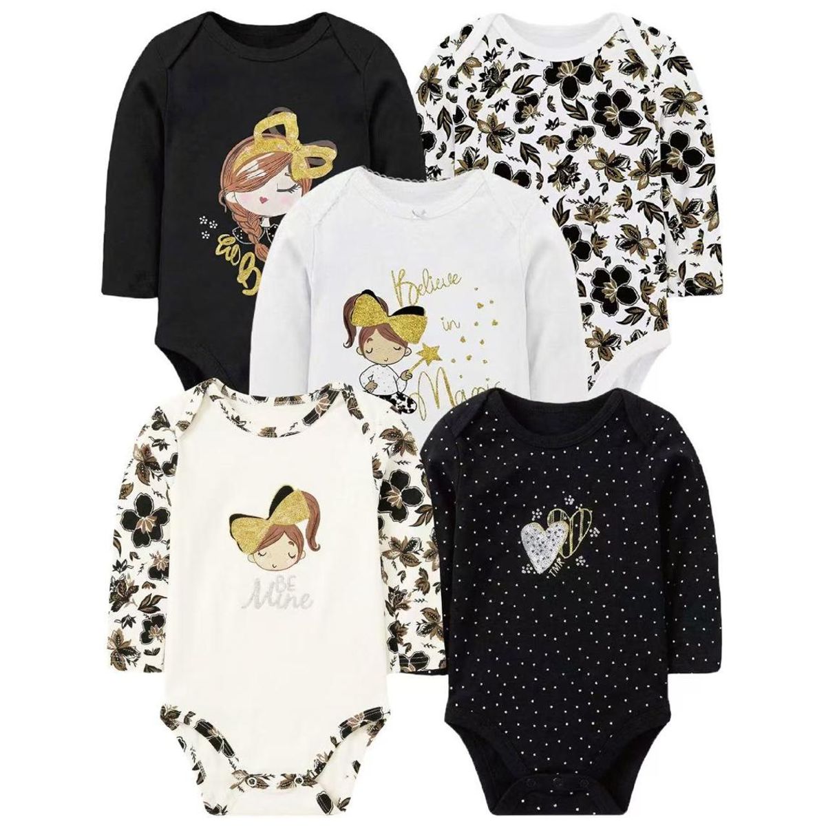 TEDMIMAK - bodys manga larga algodon  pack  5 unidades ada