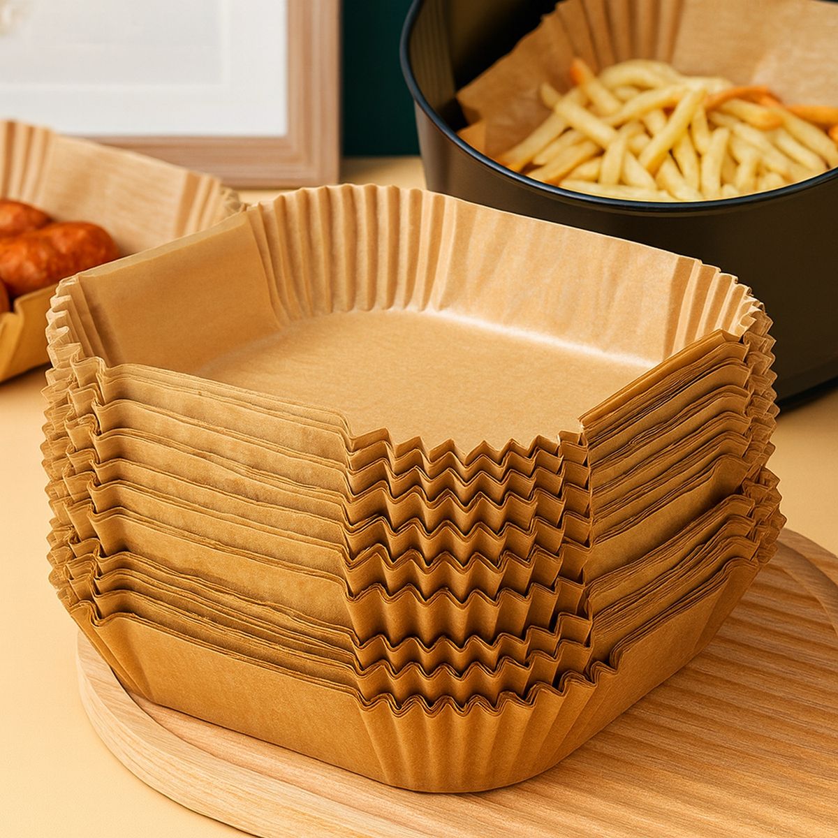 GENERICO - 100 Forro desechable papel para airfryer papel freidora Cuadrado