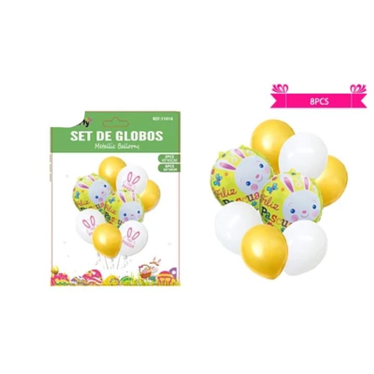 GENERICO - Set de globos metalicos conejo de pascua 8pcs