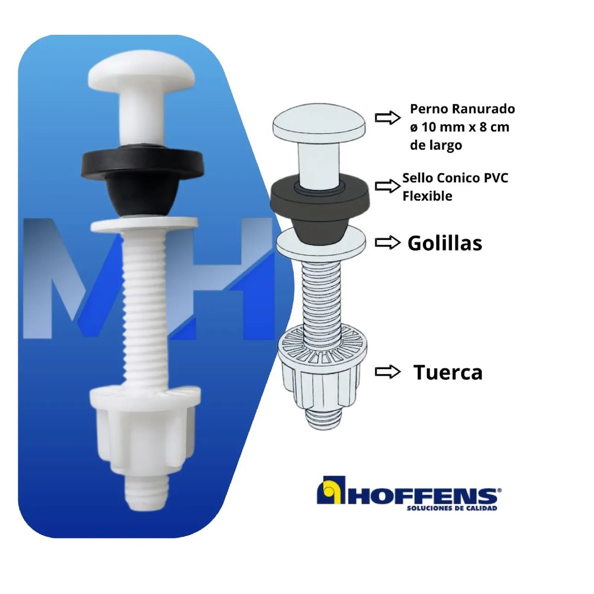 HOFFENS - Kit Pernos De Fijacion Plastico Estanque Taza Wc Hoffens X2