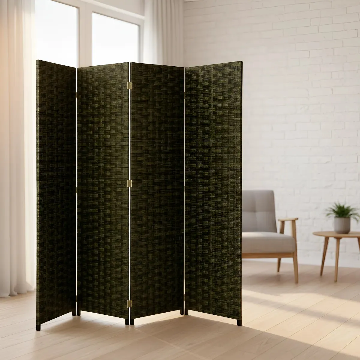 GENERICO - Biombo Divisor Ambientes 180cm Tela Plegable 4 Paneles Hogar Verde Profundo Moderno Decoracion