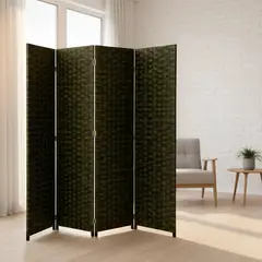 GENERICO - Biombo Separador Ambientes Tela 180cm 4 Paneles Geometrico Verde Naturaleza Intenso Estilo Moderno