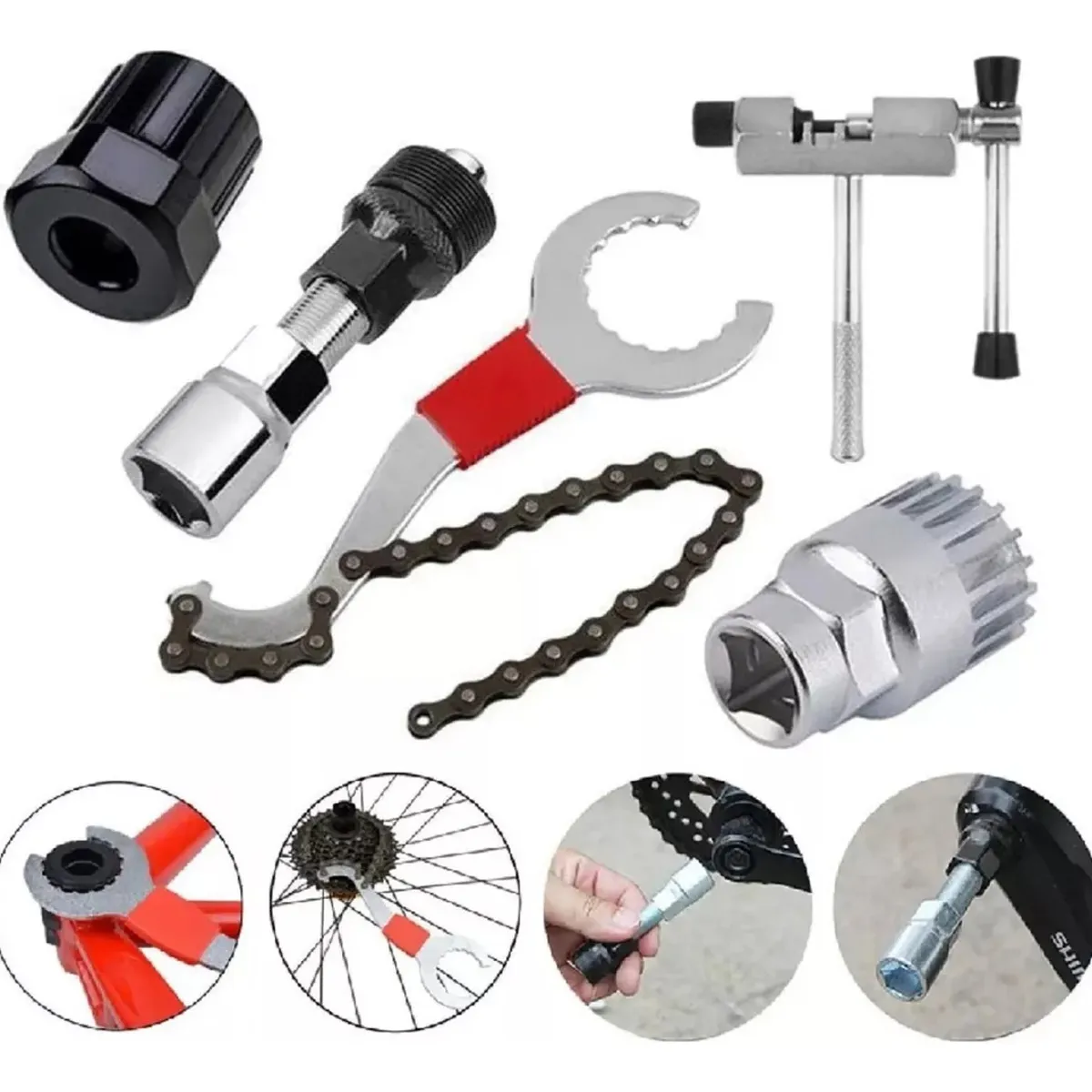 GENERICO - Kit Herramientas Bici Extractor Corta Cadena Llave Biela
