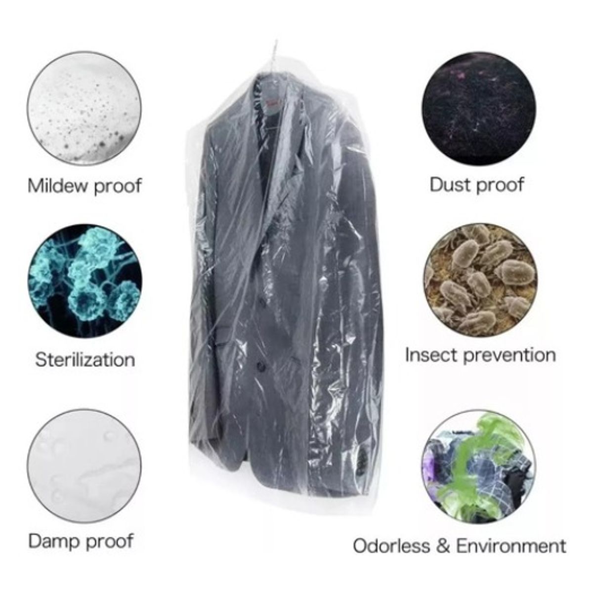 GENERICO - 100 Bolsas Transparentes Fundas Para Ropa Trajes 60x90cm Transparente