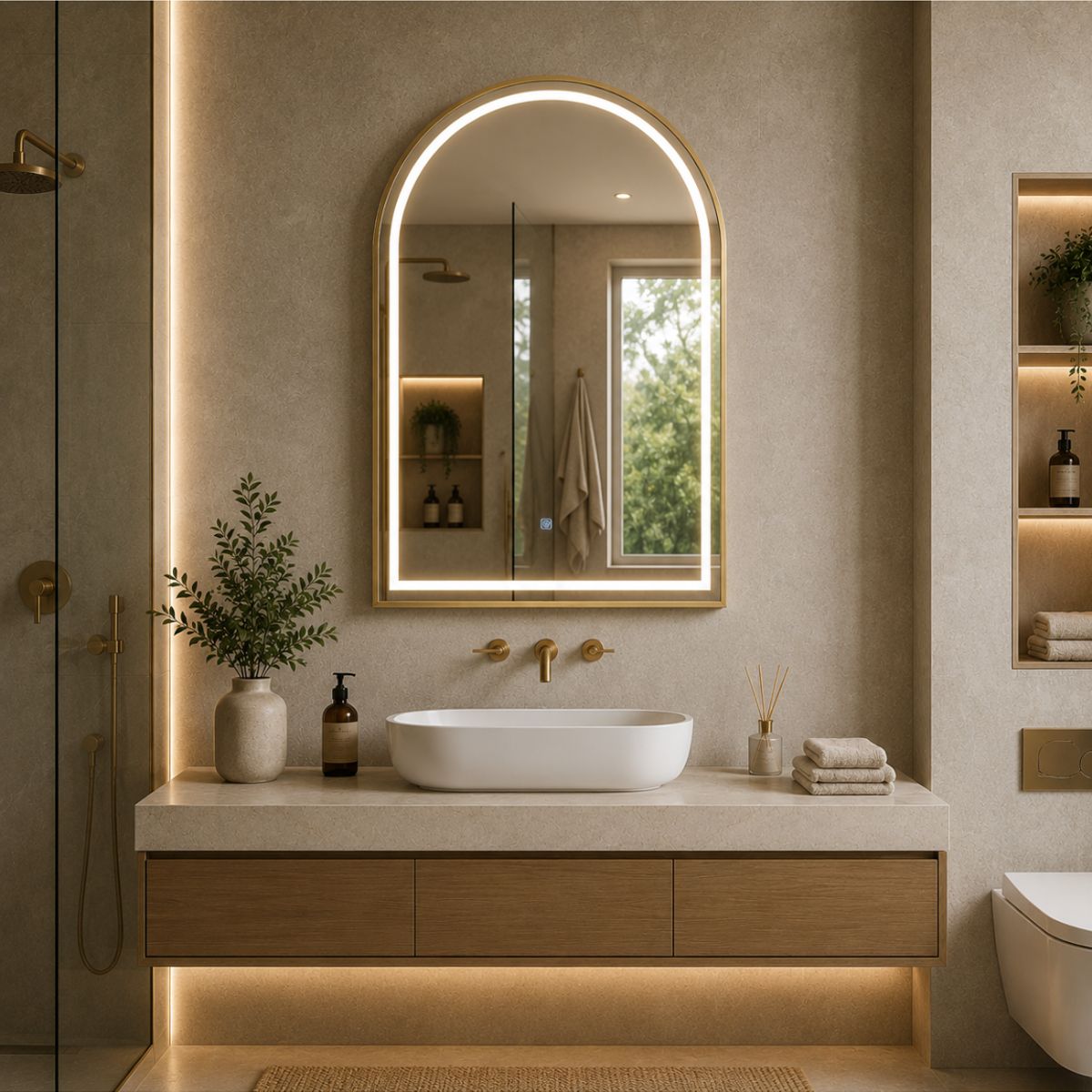 GENERICO - Espejo LED Arco L06 Golden 70x90 cm