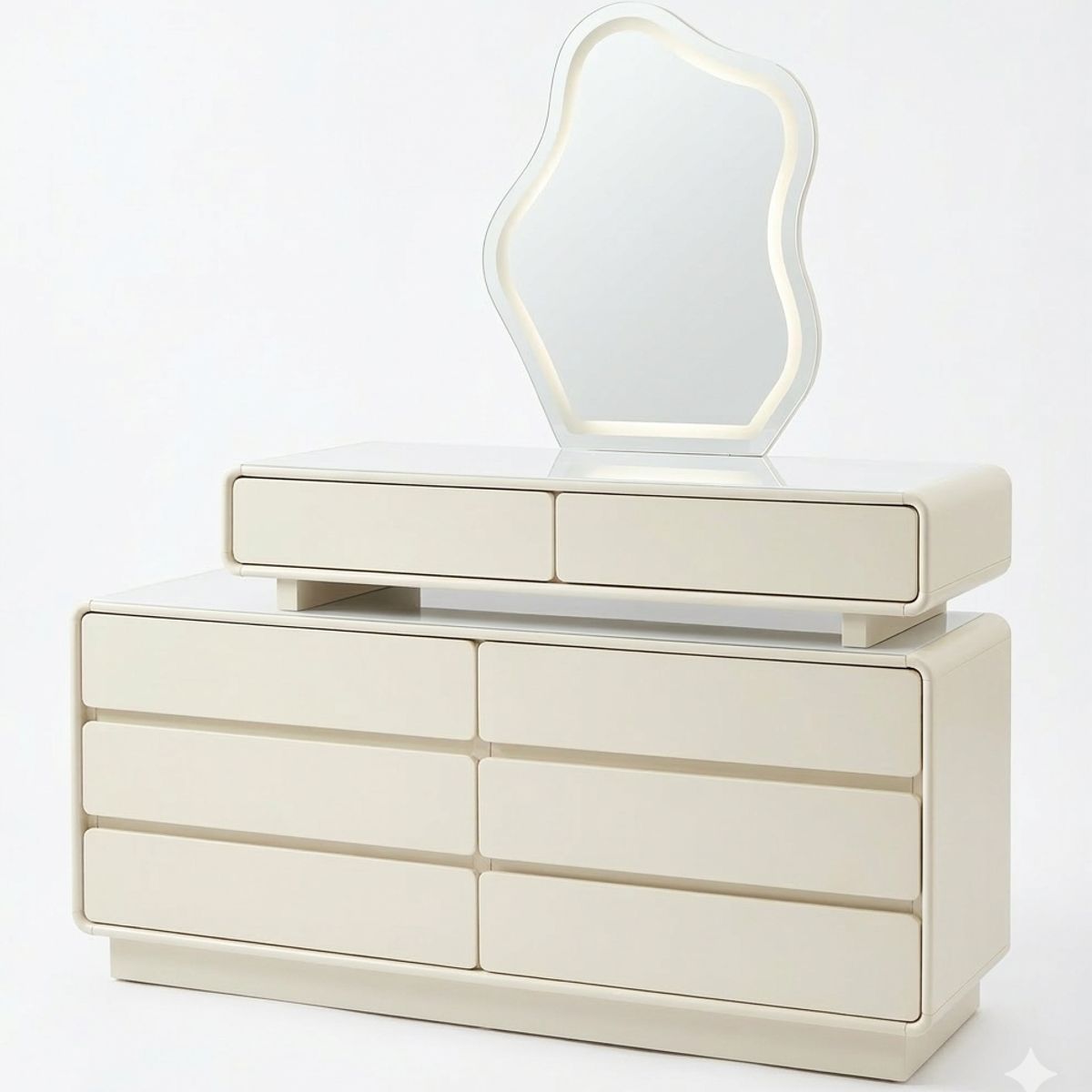 GENERICO - Cómoda-Tocador Modular Luna Curve  Set Premium con Espejo LED Irregular