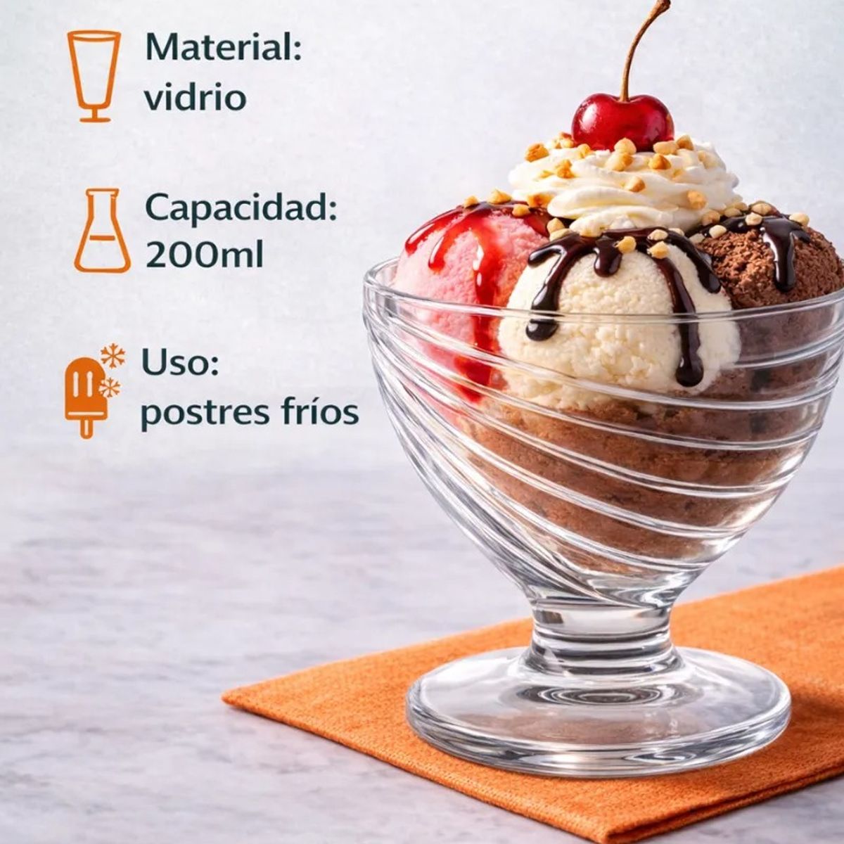 GENERICO - Copas Helado Vidrio 200ml Set 6 Postre Reutilizable Hogar Transparente Cristal Brillante Gourmet