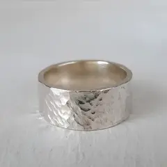 GENERICO - Anillo de Plata 950 Hombre - Textura Martillada 9 mm