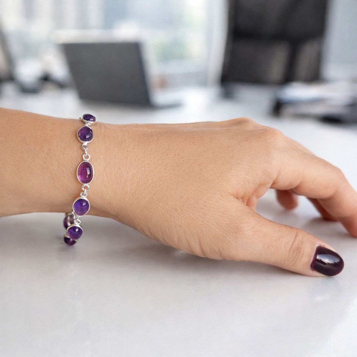 JOYAS MYTOKE - Pulsera Piedras Amatista Plata Fina 925 Exclusiva